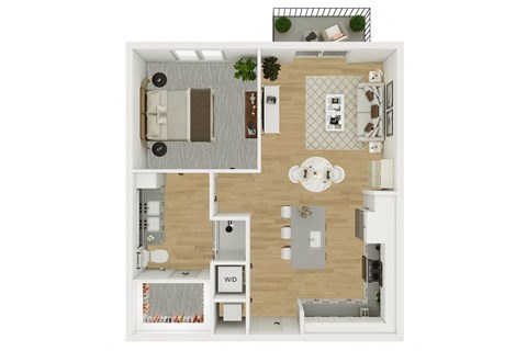 Floor plan for 1 bed, 1 bath, 741 sqft